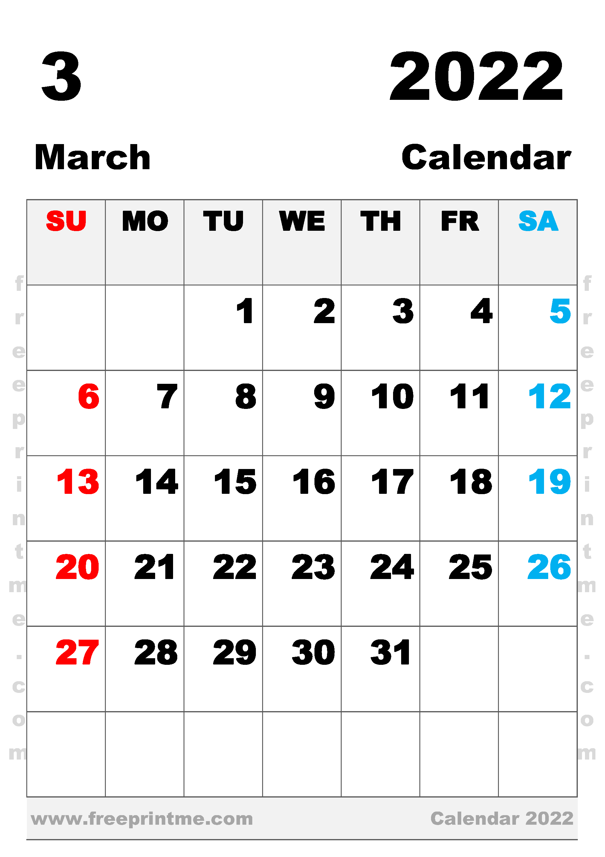 Free Printable March 2022 Calendar B4