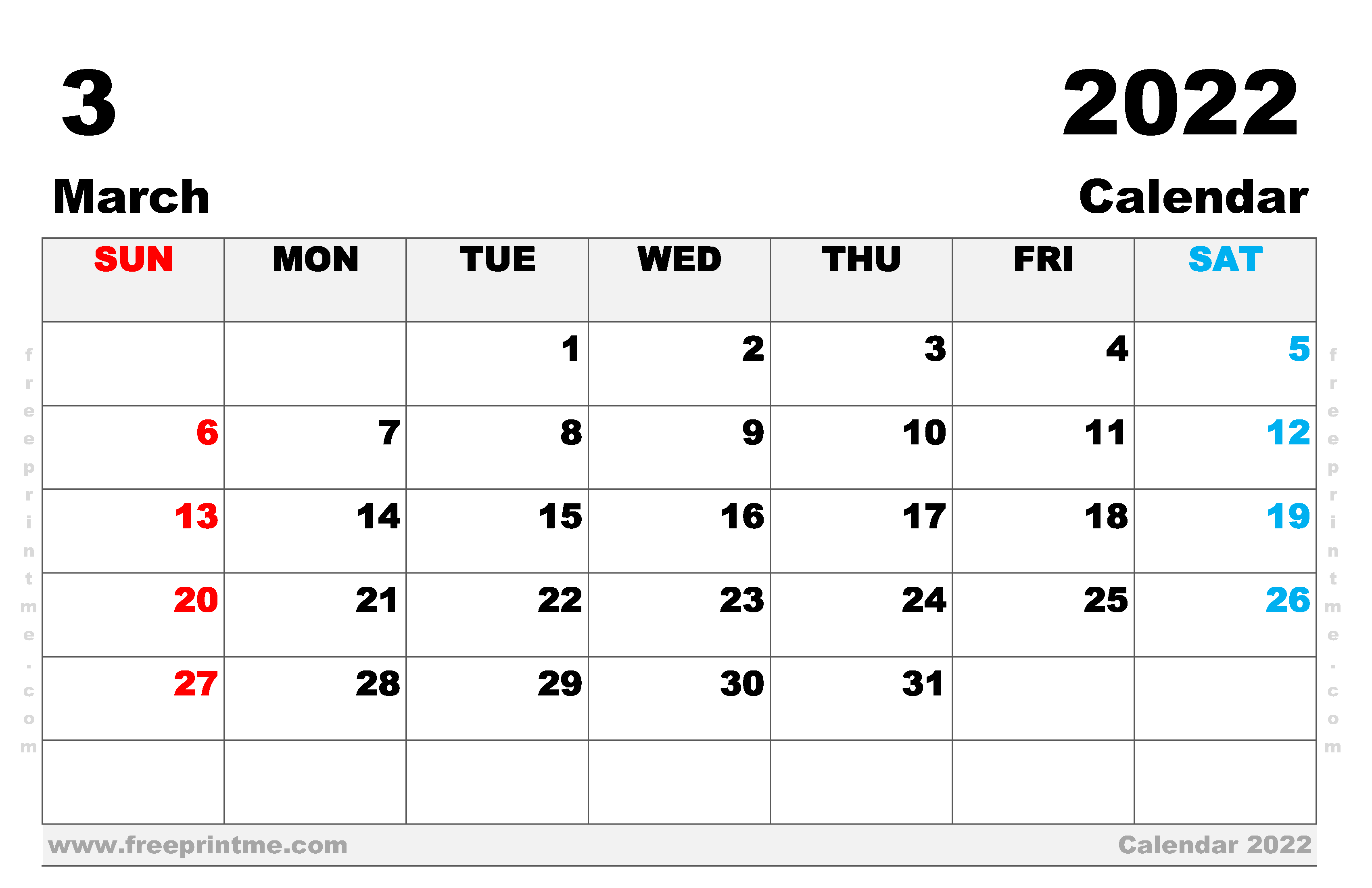 Free Printable March 2022 Calendar Ledger
