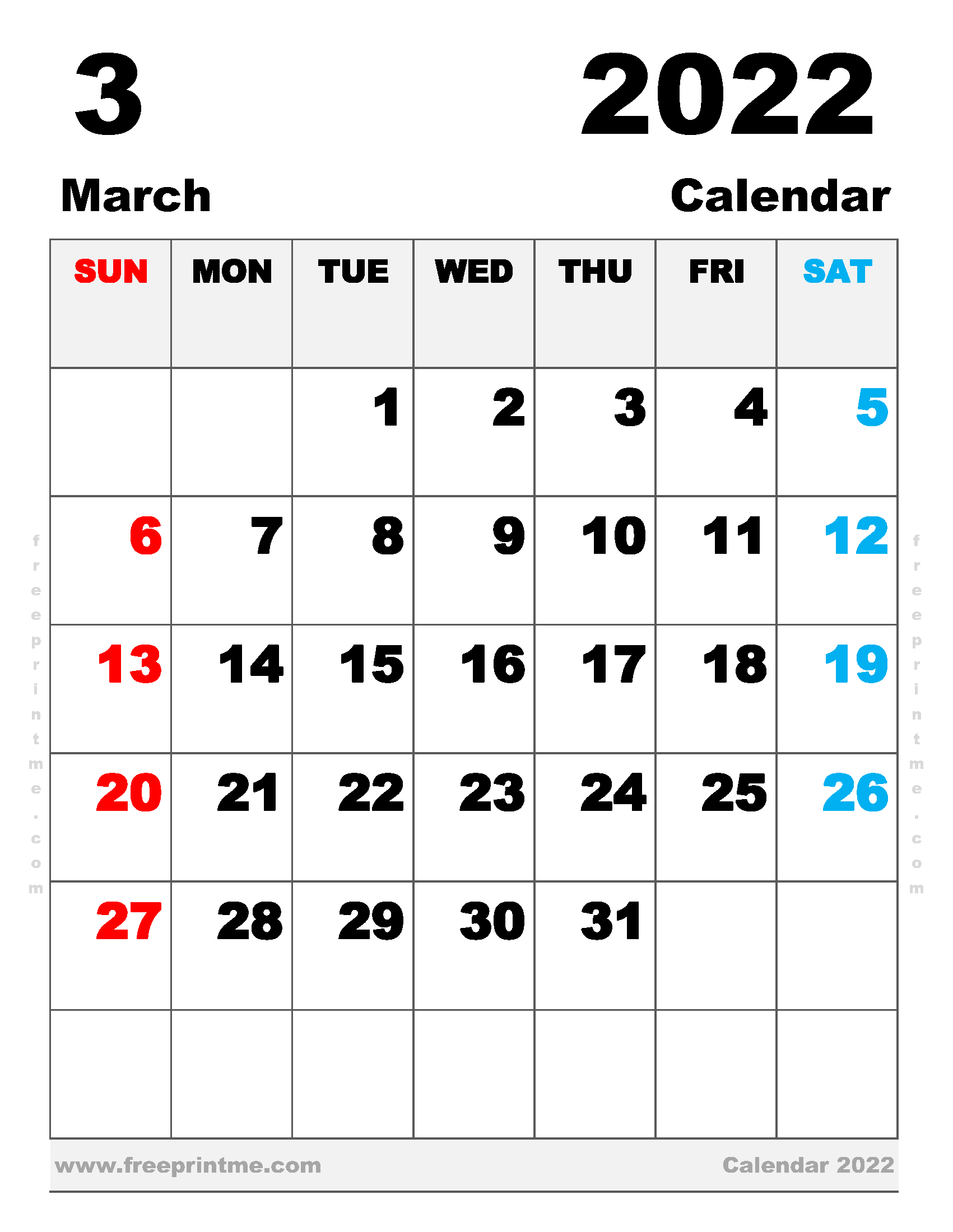 Free Printable March 2022 Calendar Letter