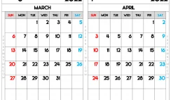 Free Printable March and April 2022 Calendar A3 Wide