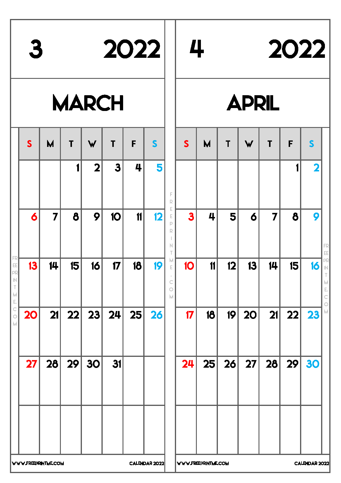 Free Printable March April 2022 Calendar A5