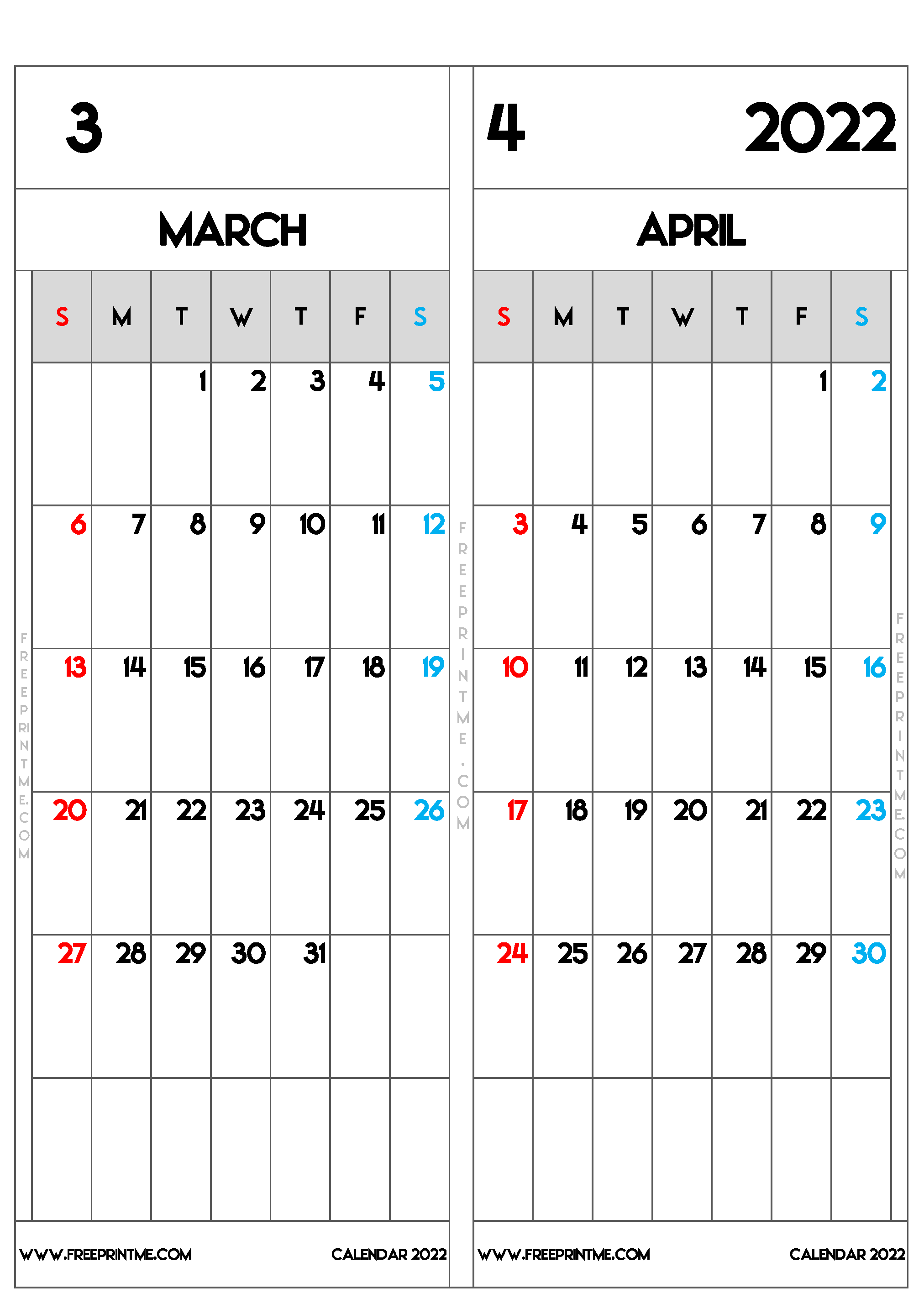 Free Printable March April 2022 Calendar B4