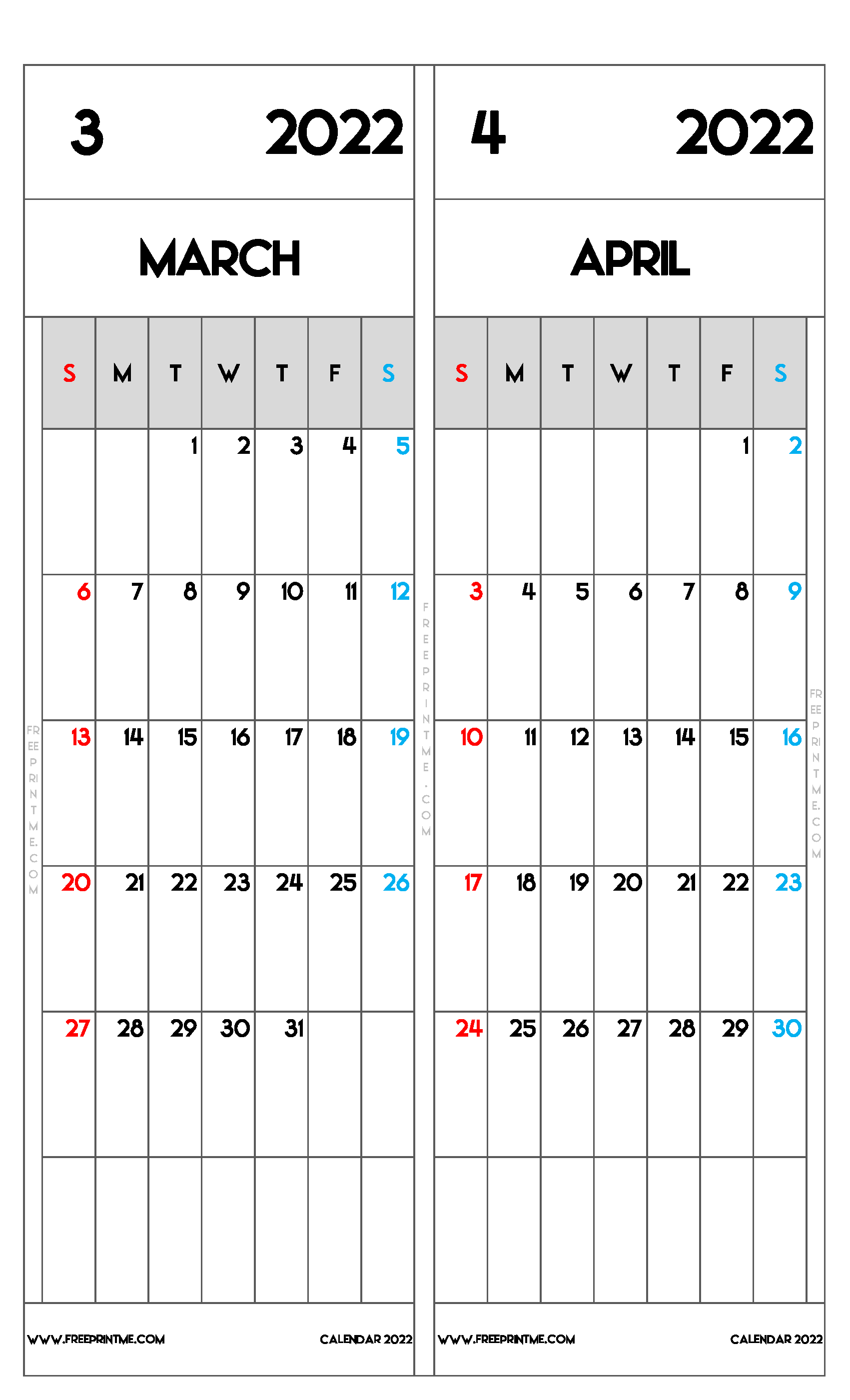 Free Printable March and April 2022 Calendar Legal