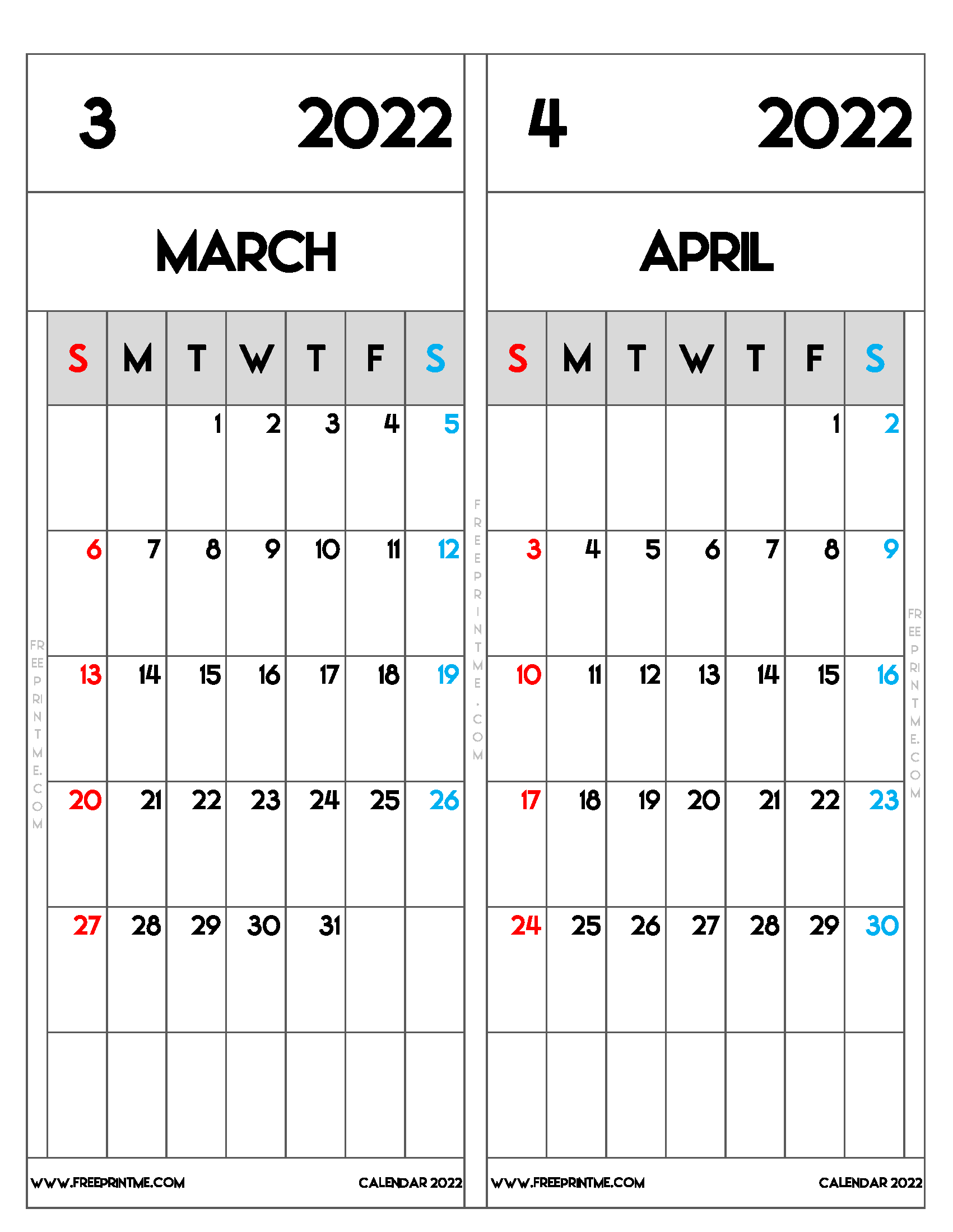 Free Printable March April 2022 Calendar Letter