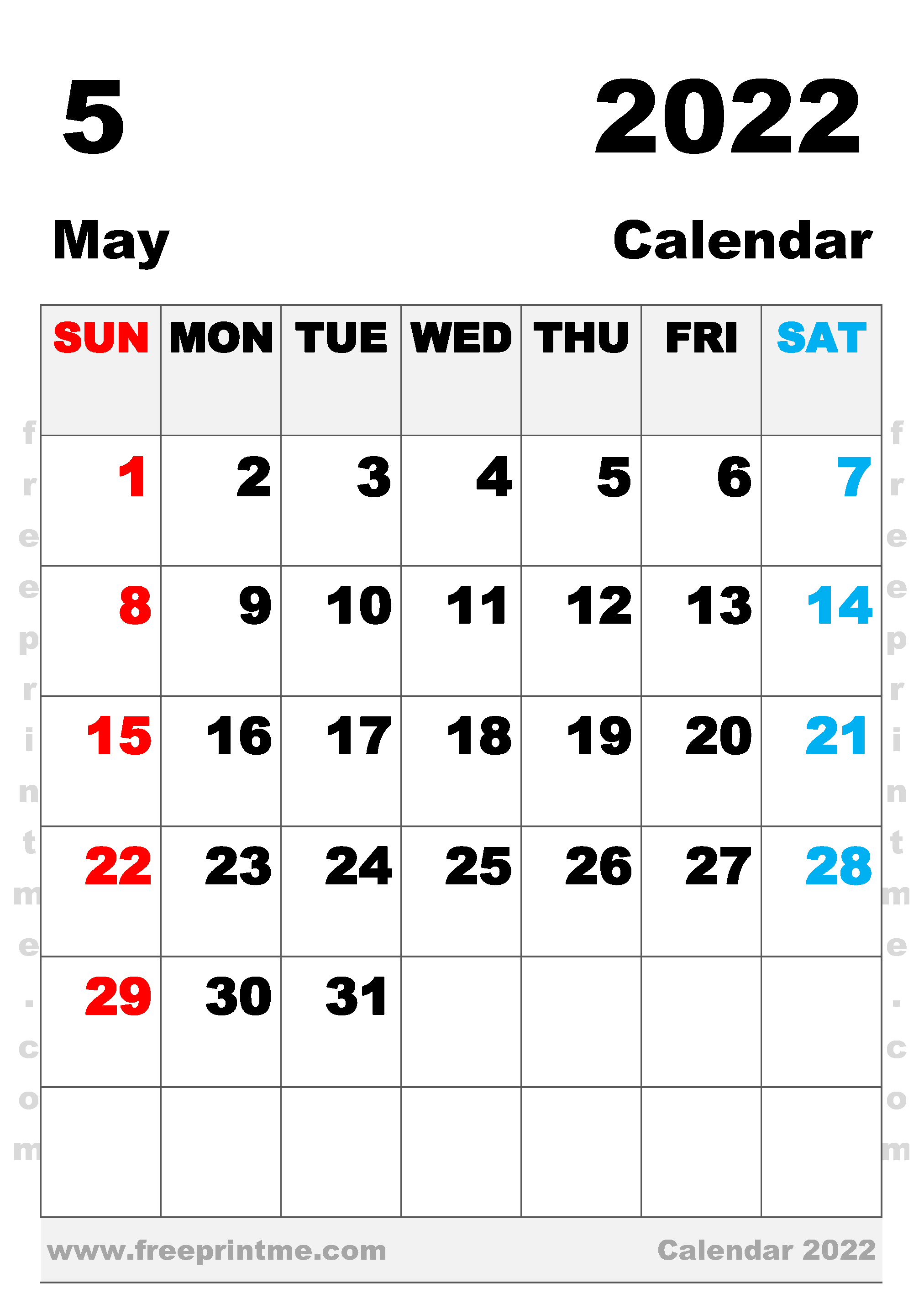 Free Printable May 2022 Calendar B4