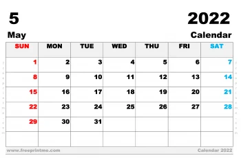 Free Printable May 2022 Calendar Ledger
