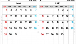 Free Printable May and June 2022 Calendar A3 Wide