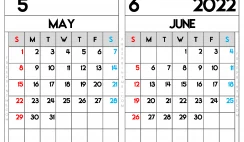 Free Printable May and June 2022 Calendar A5 Wide