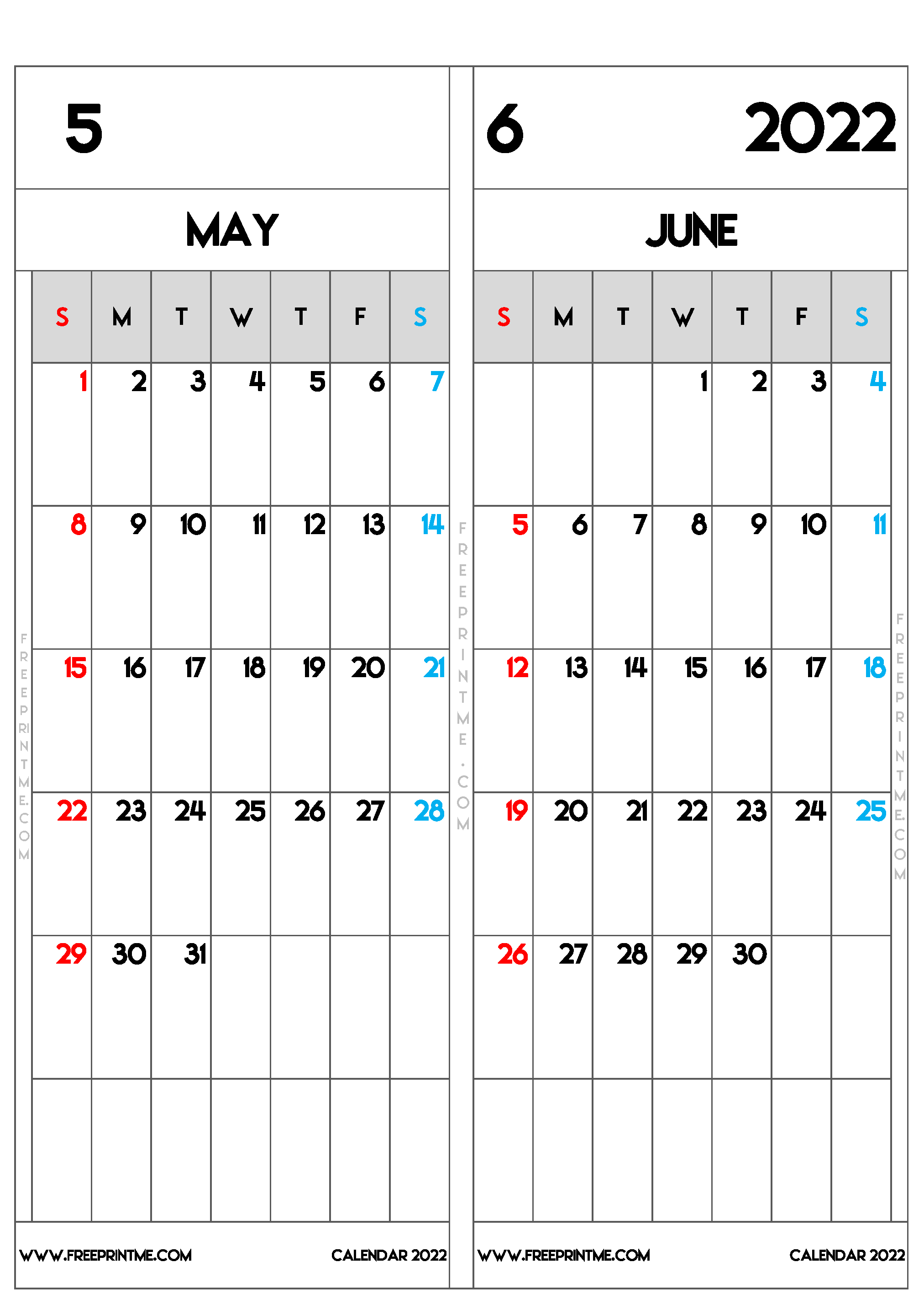 Free Printable May June 2022 Calendar B4