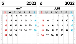 Free Printable May June 2022 Calendar Ledger