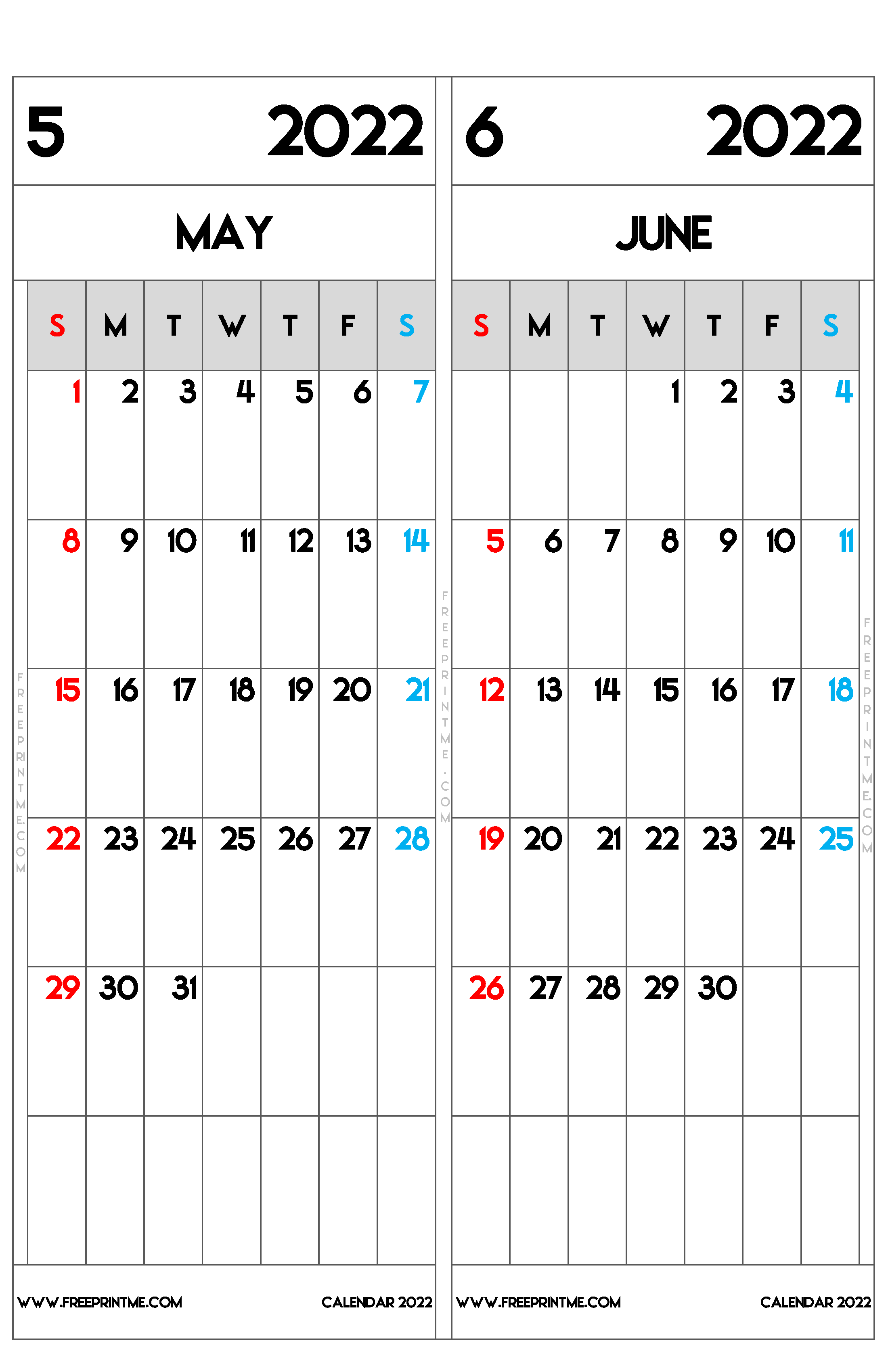 Free Printable May June 2022 Calendar Tabloid