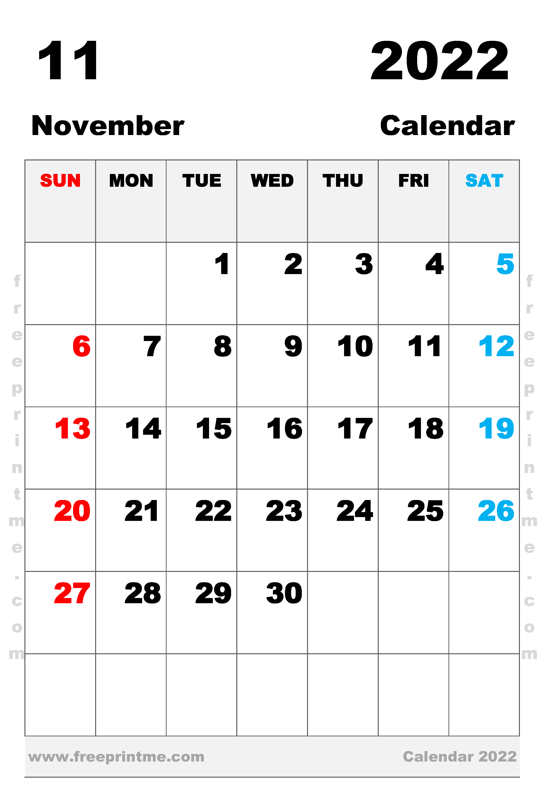 Free Printable November 2022 Calendar A3