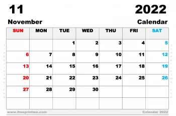 Free Printable November 2022 Calendar A3 Wide