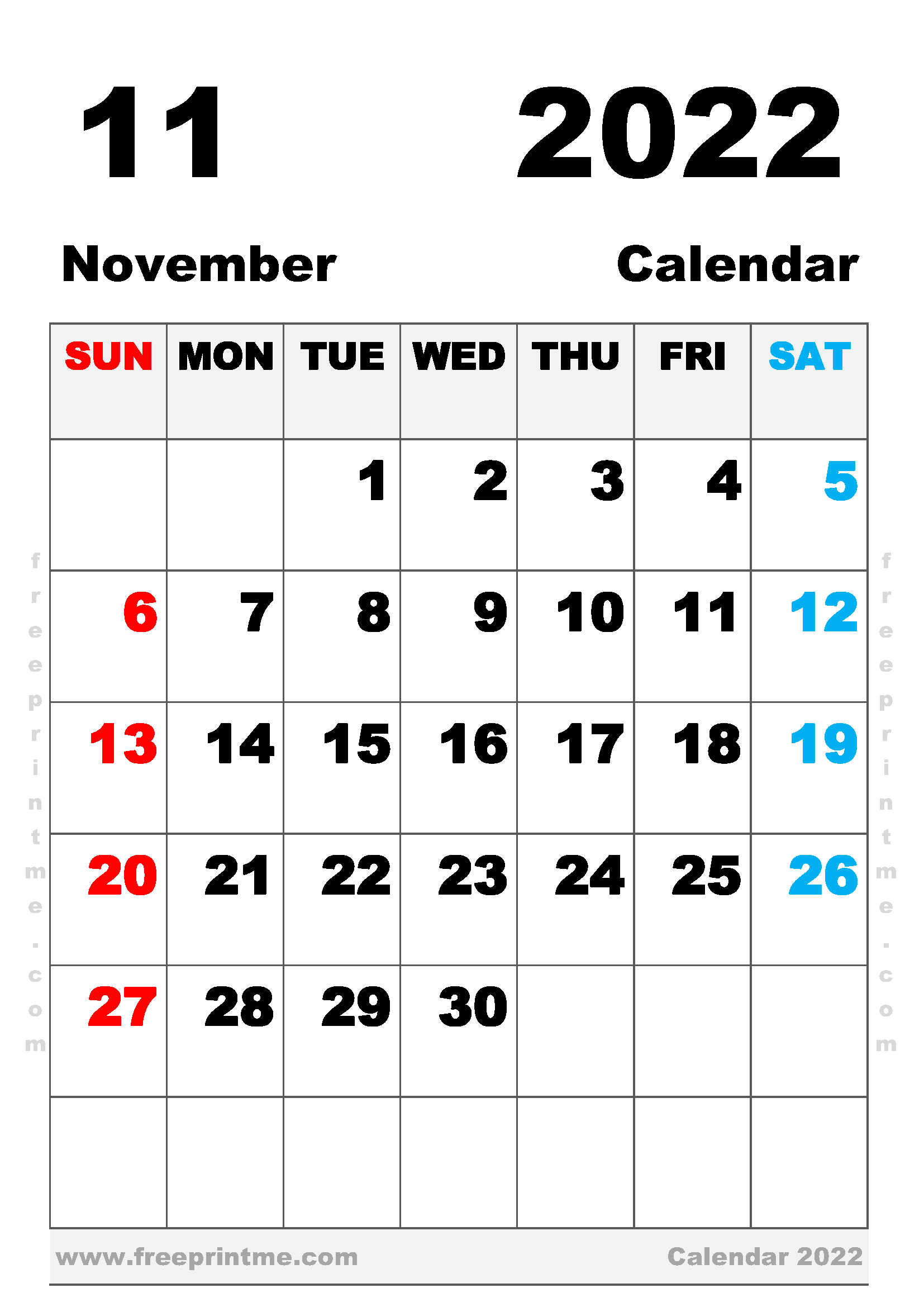 Free Printable November 2022 Calendar A4