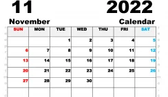 Free Printable November 2022 Calendar A5 Wide