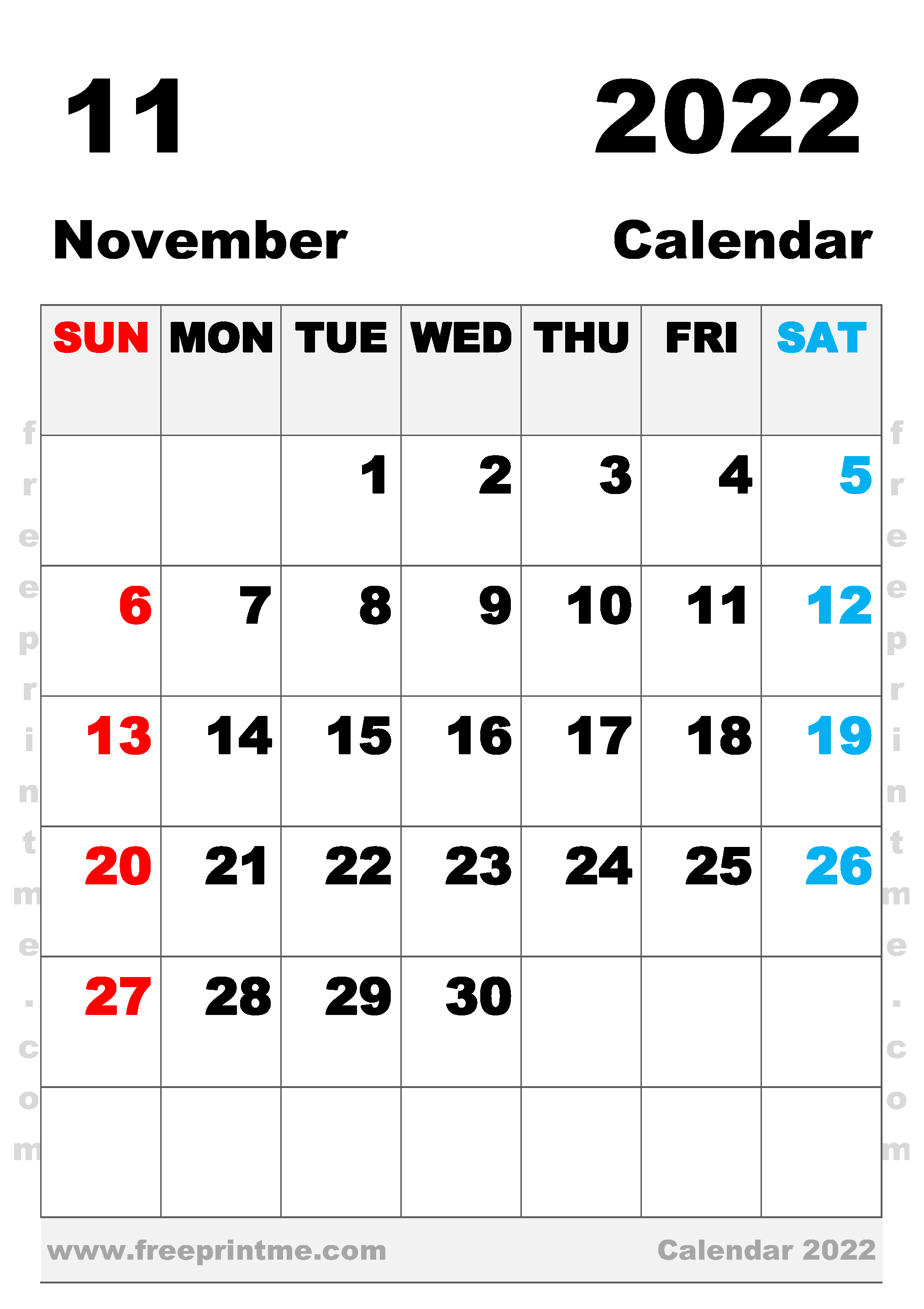 Free Printable November 2022 Calendar B4