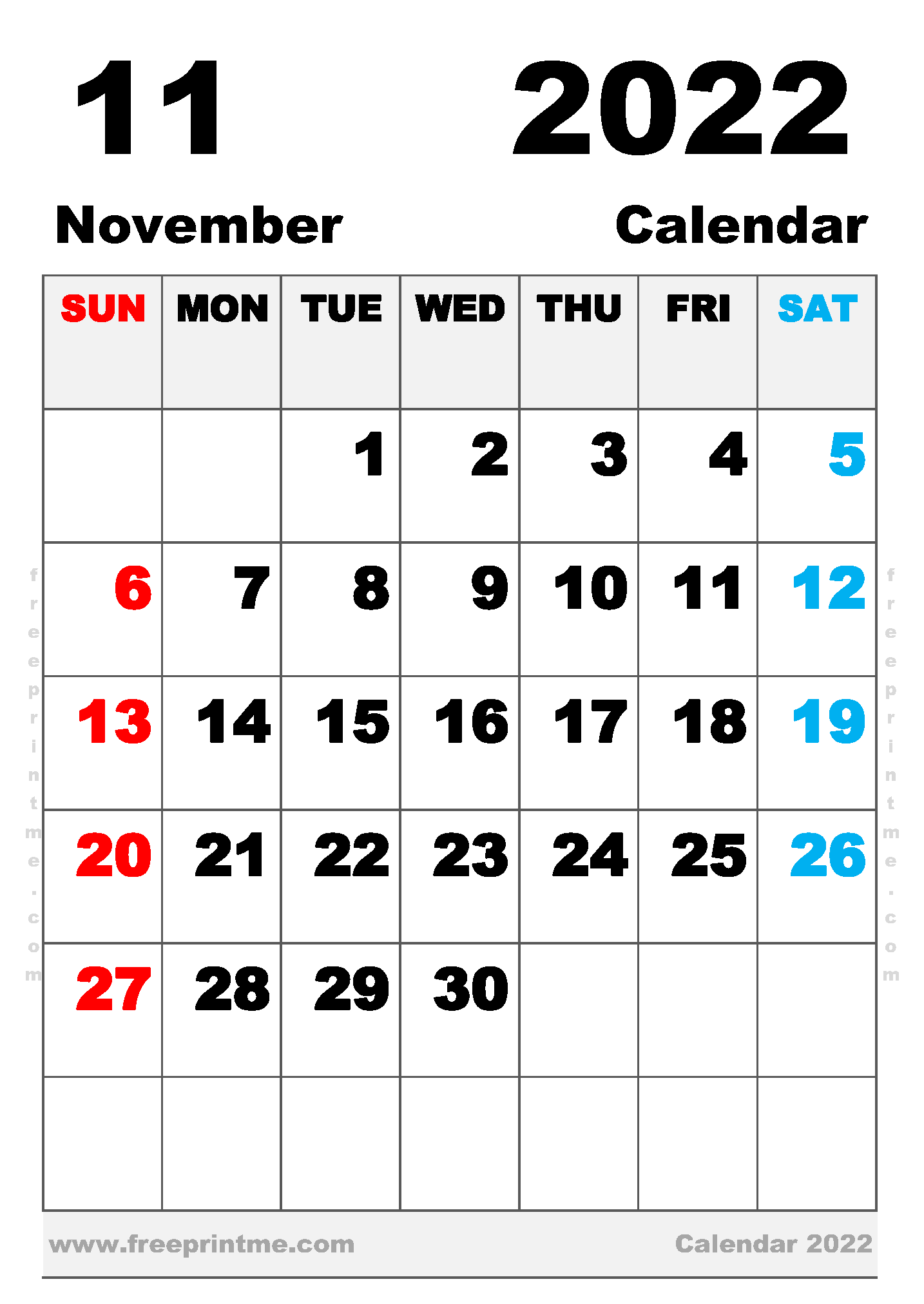 Free Printable November 2022 Calendar B5