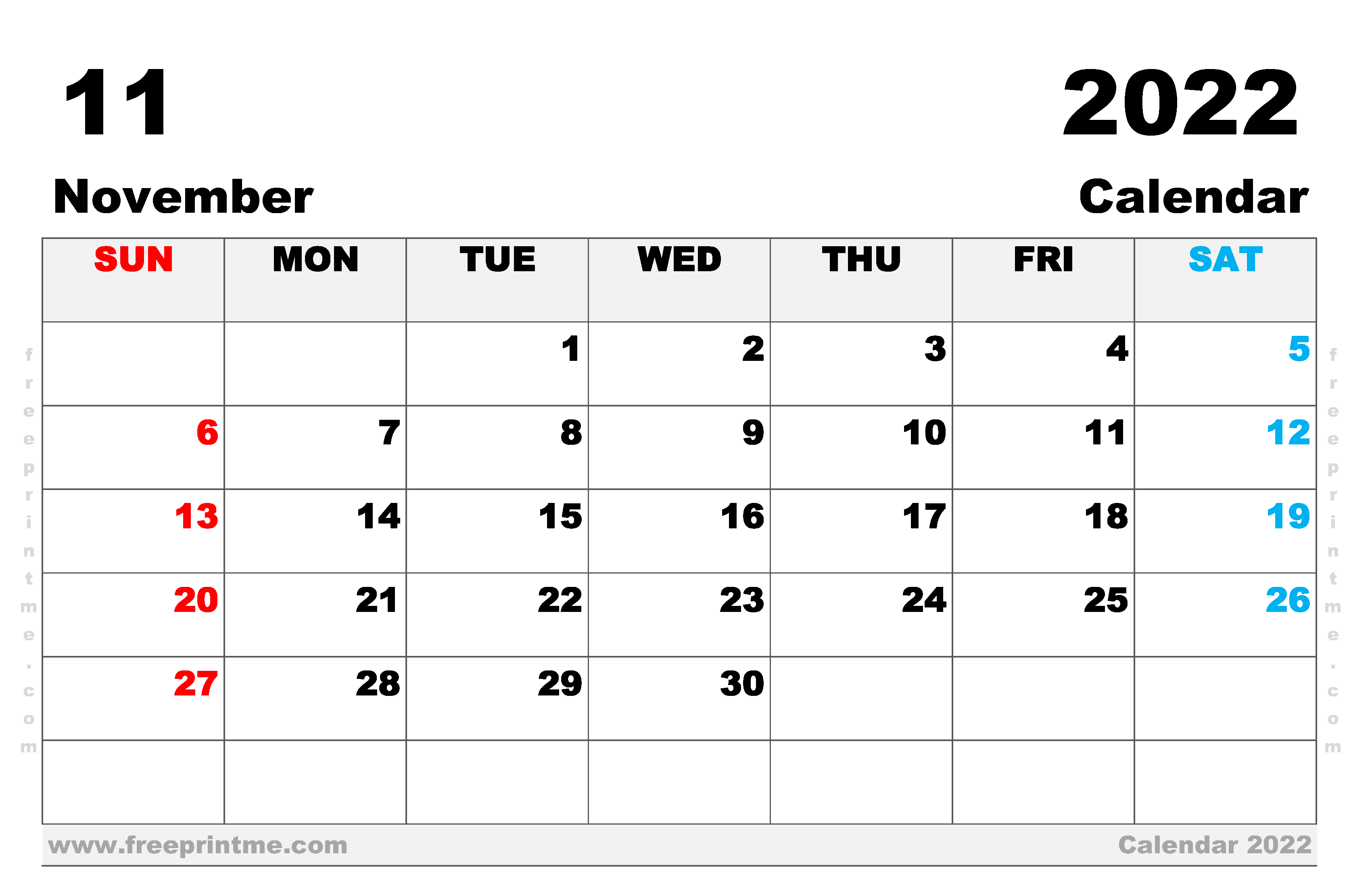 Free Printable November 2022 Calendar Ledger