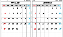 Free Printable November and December 2022 Calendar A3 Wide