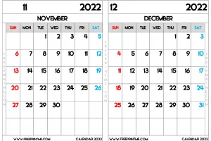 Free Printable November and December 2022 Calendar A3 Wide
