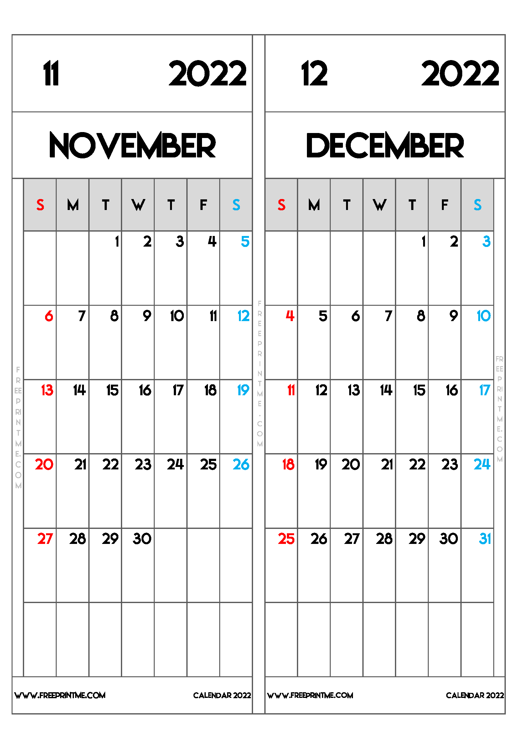 Free Printable November December 2022 Calendar A4