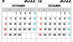 Free Printable November and December 2022 Calendar A4 Wide