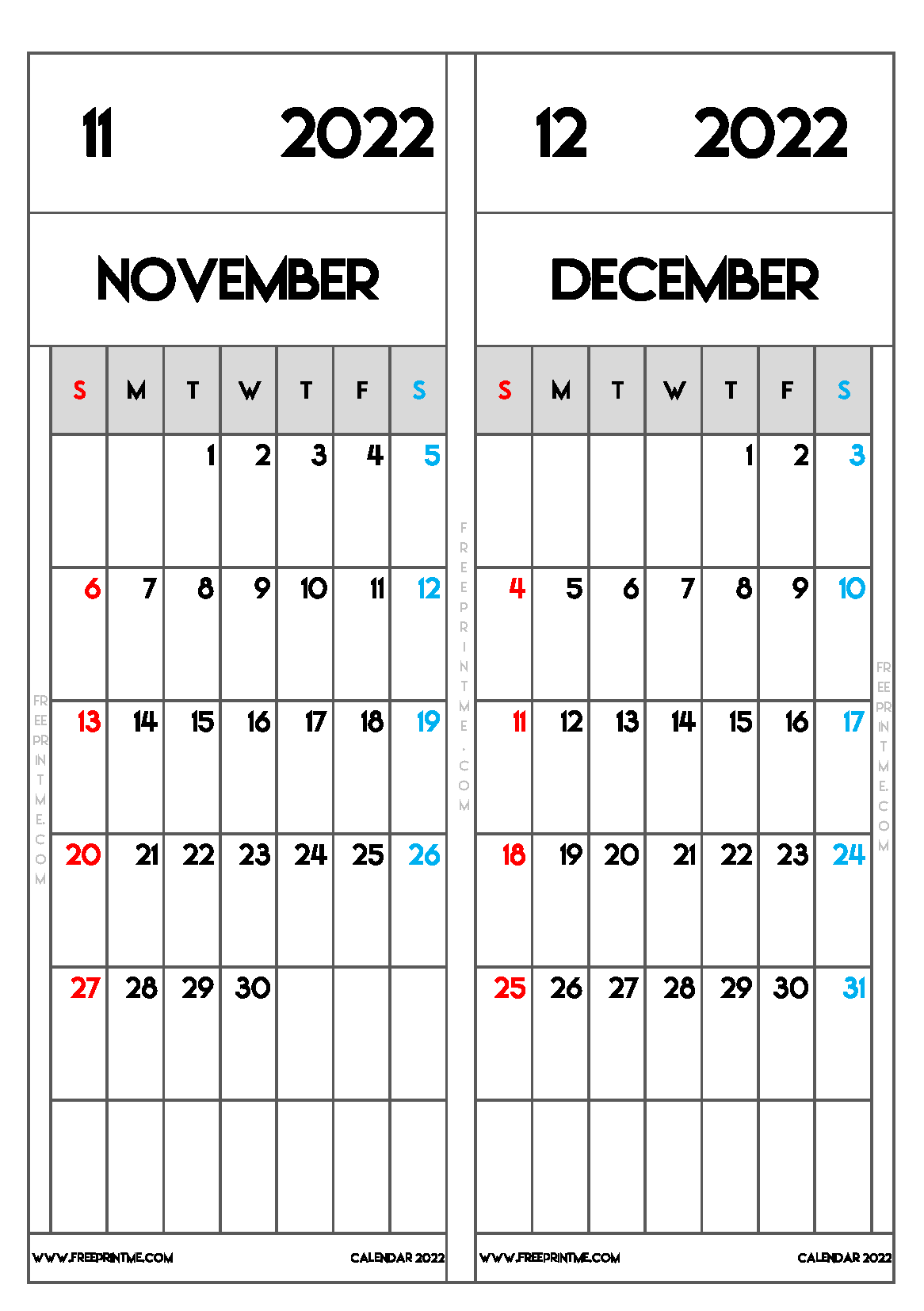 Free Printable November December 2022 Calendar A5