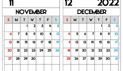 Free Printable November and December 2022 Calendar A5 Wide