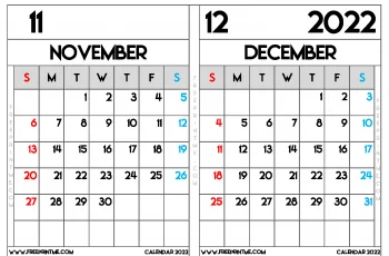 Free Printable November and December 2022 Calendar A5 Wide