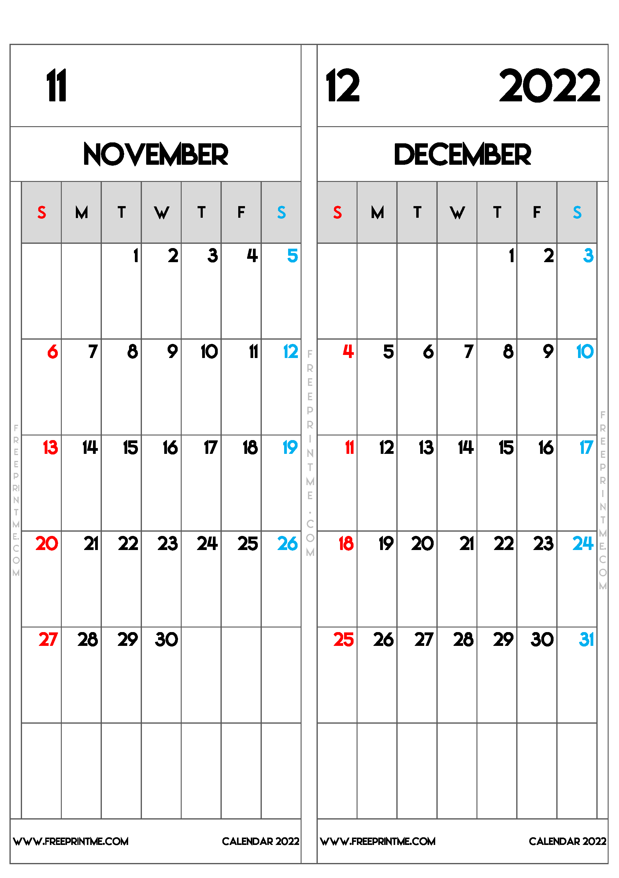 Free Printable November December 2022 Calendar B4