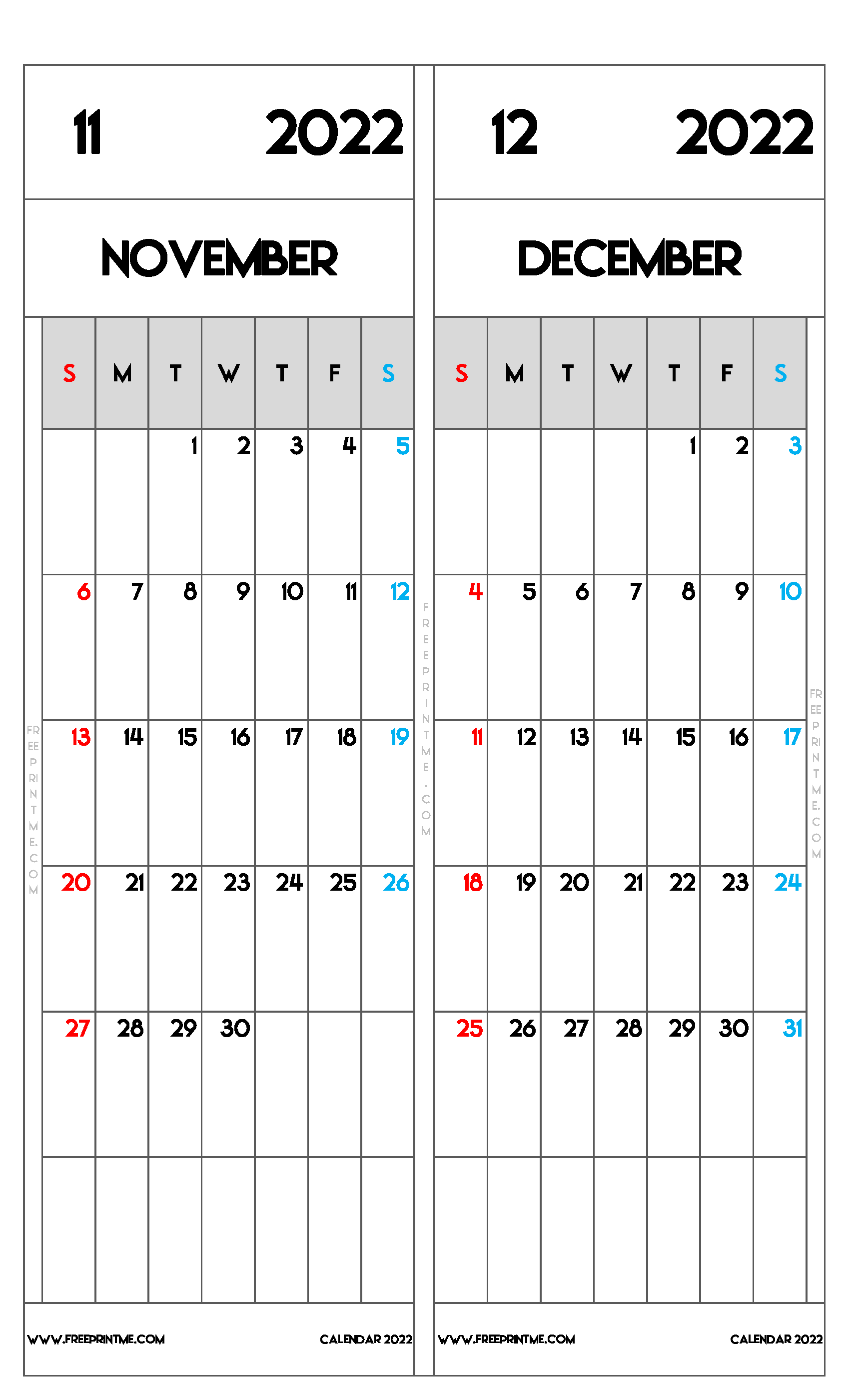 Free Printable November and December 2022 Calendar Legal