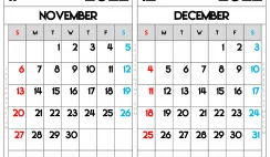 Free Printable November and December 2022 Calendar Letter Wide