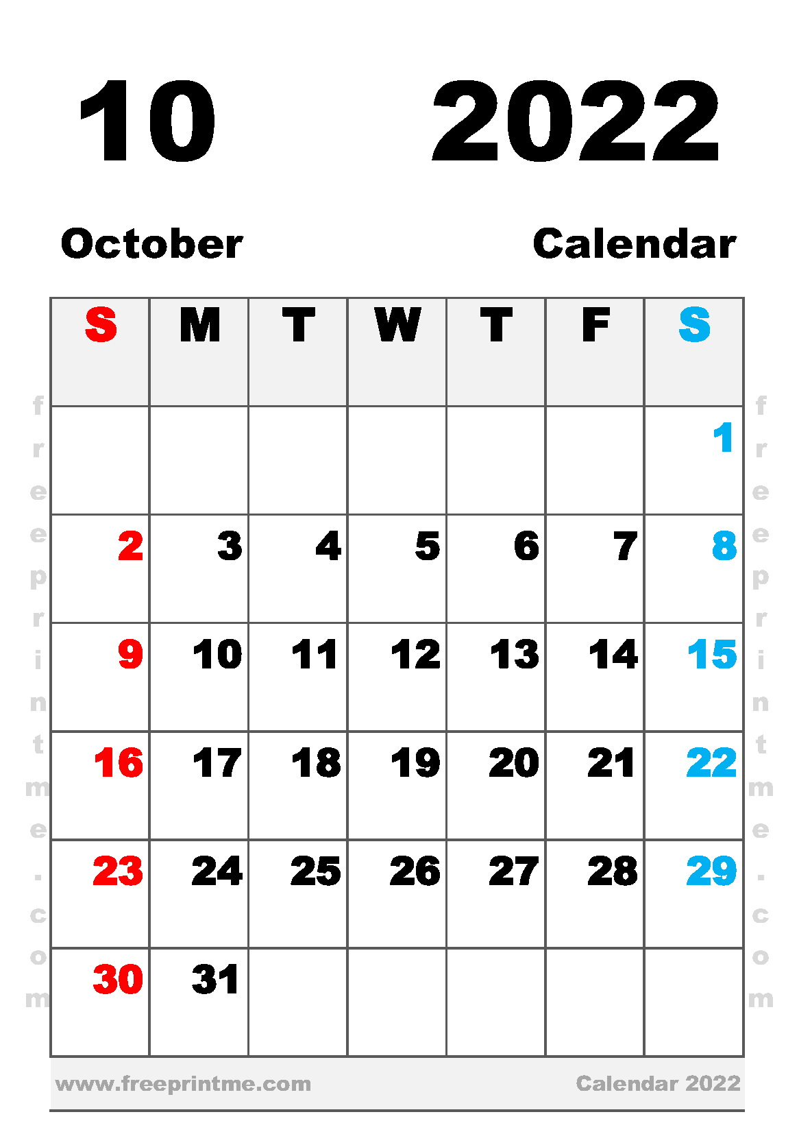Free Printable October 2022 Calendar A5