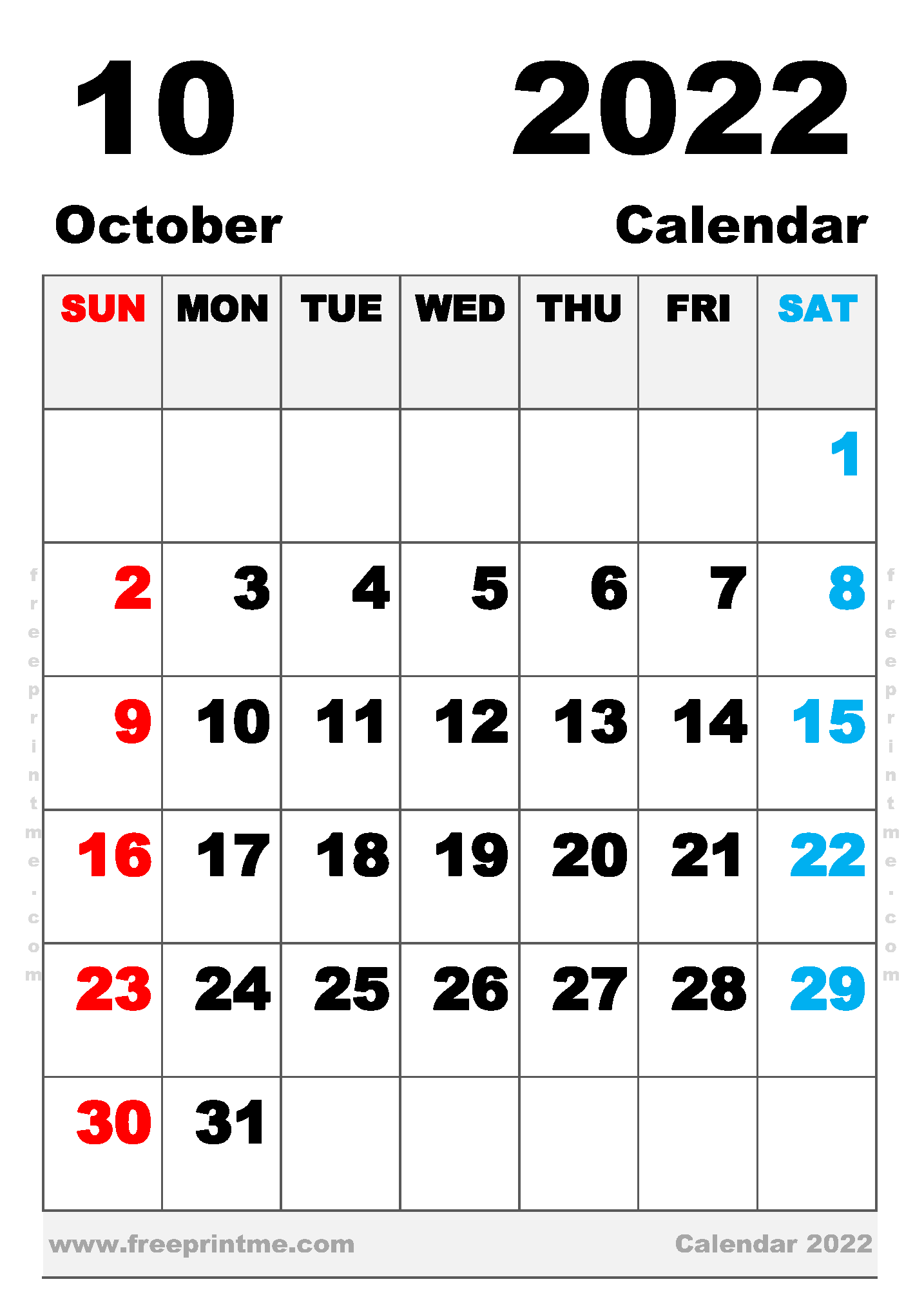 Free Printable October 2022 Calendar B5