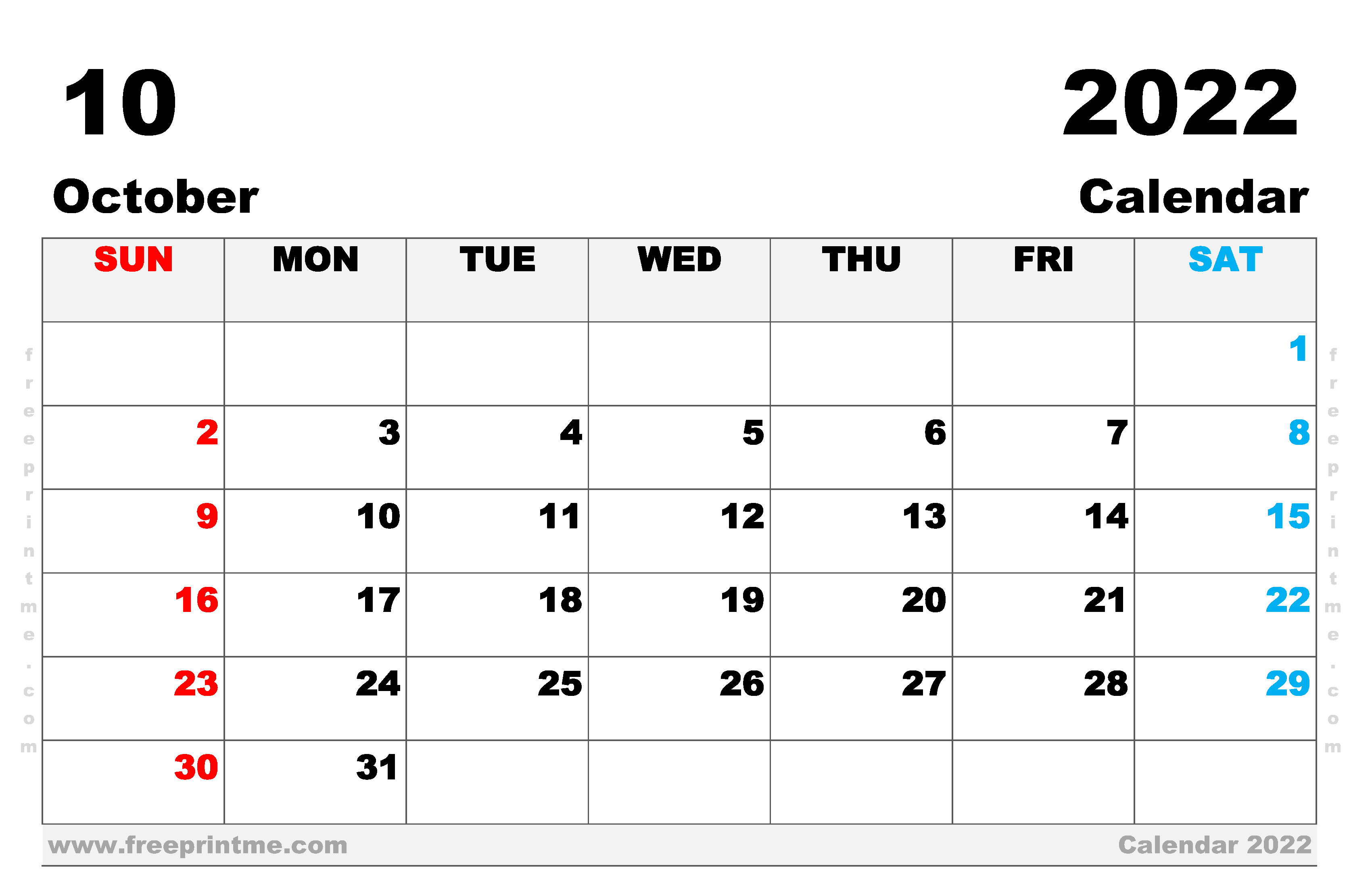 Free Printable October 2022 Calendar Ledger
