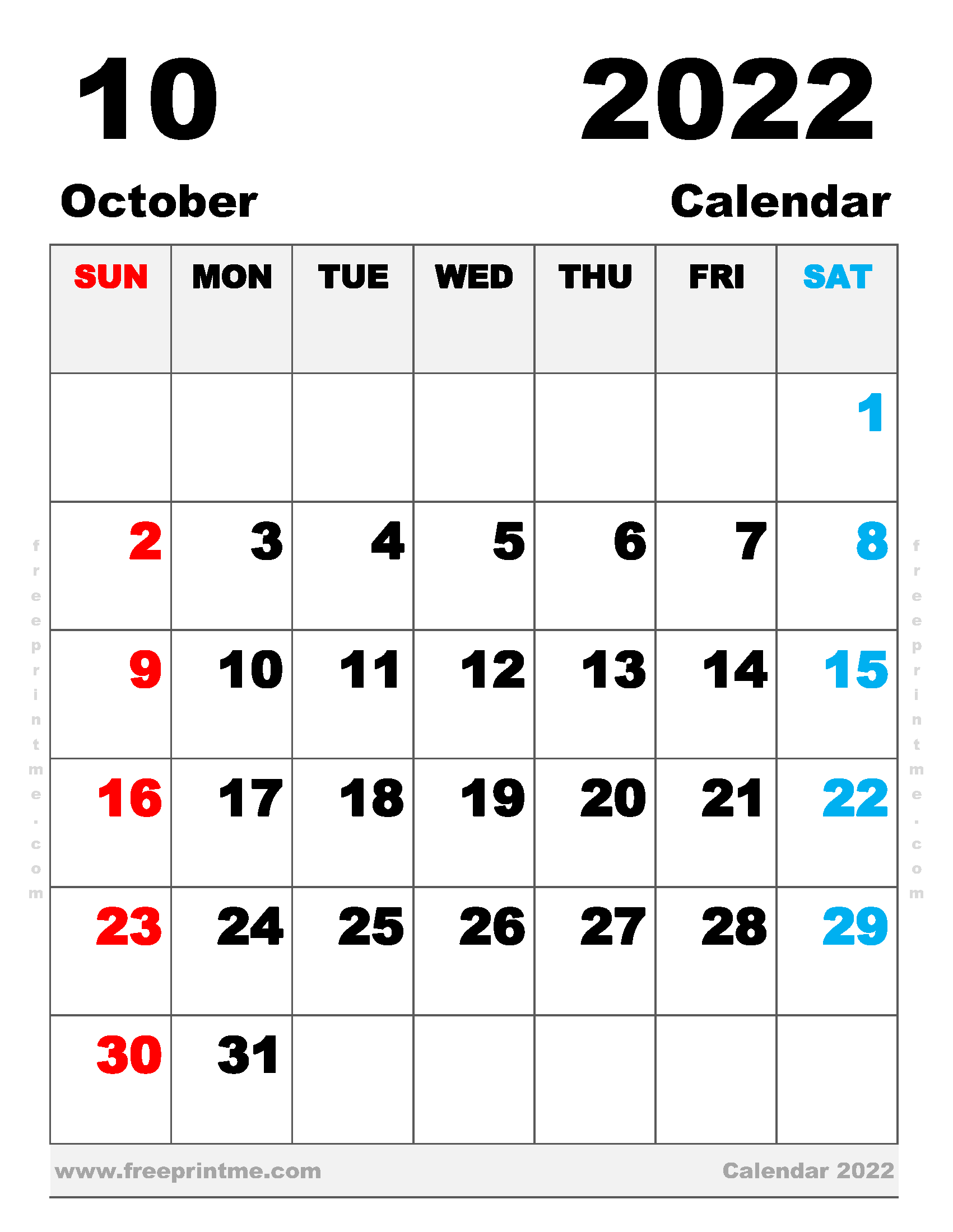 Free Printable October 2022 Calendar Letter