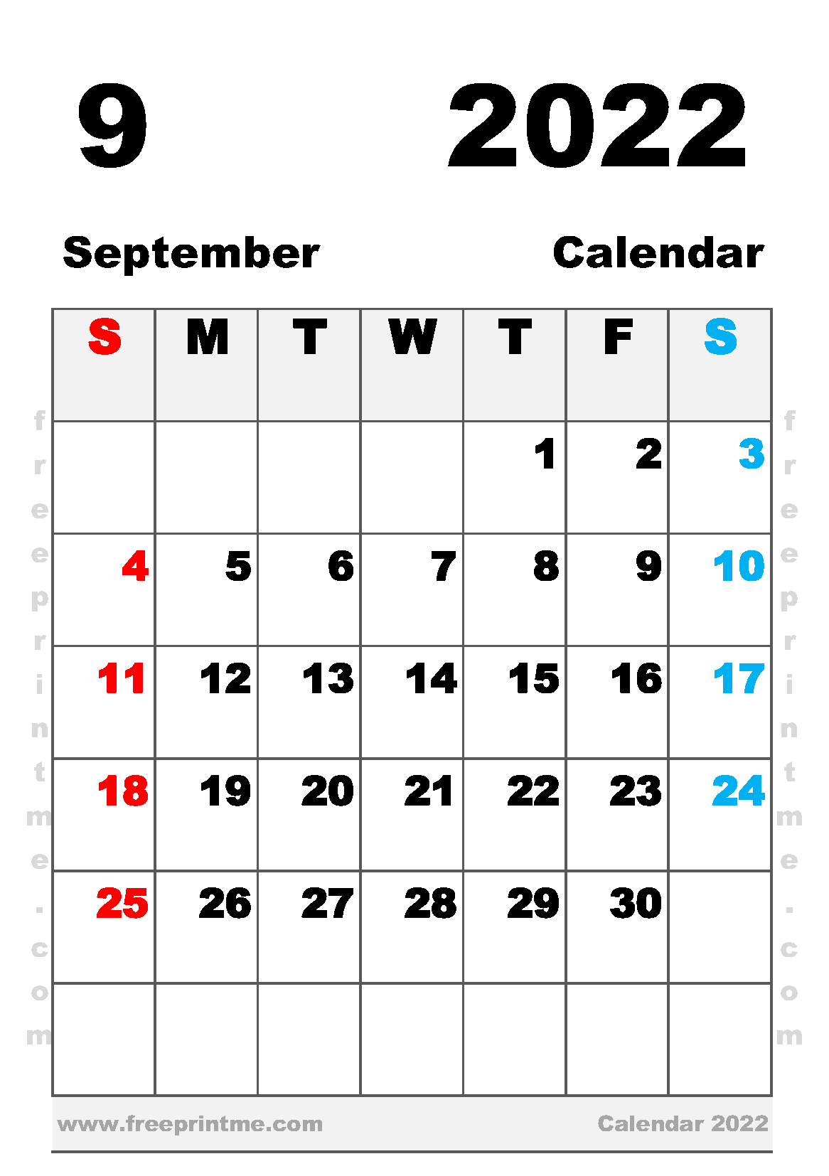 Free Printable September 2022 Calendar A5