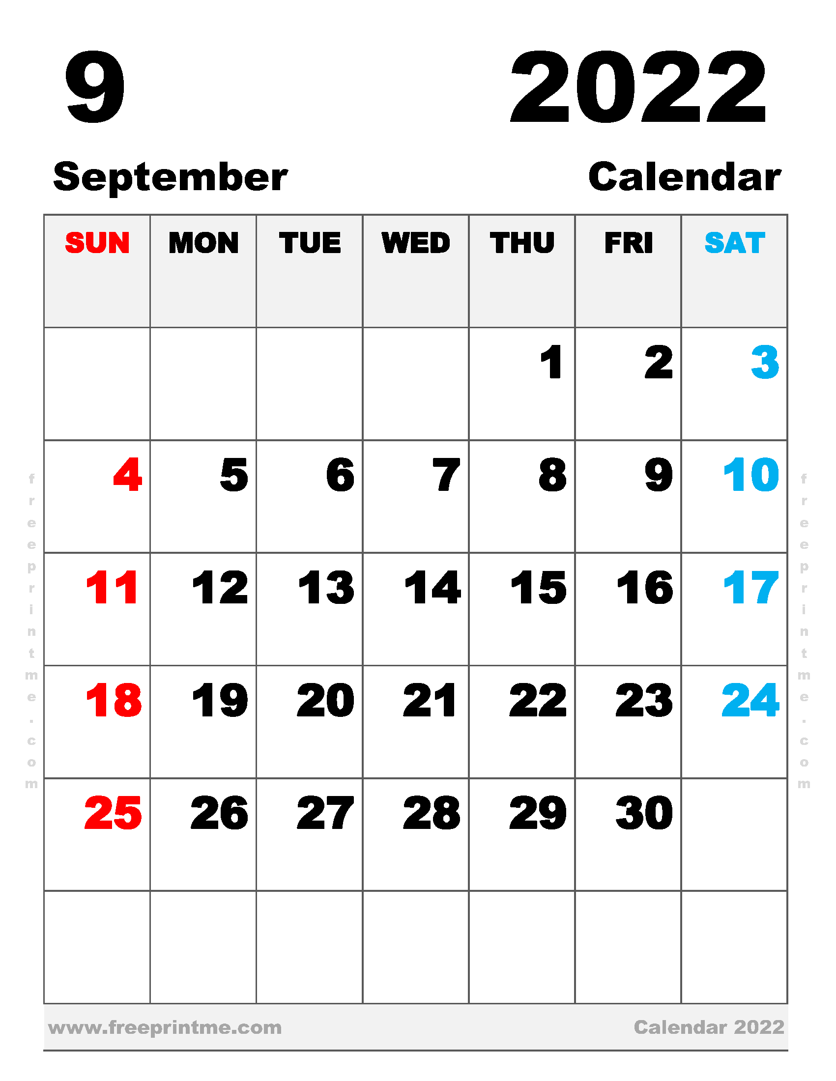 Free Printable September 2022 Calendar Letter
