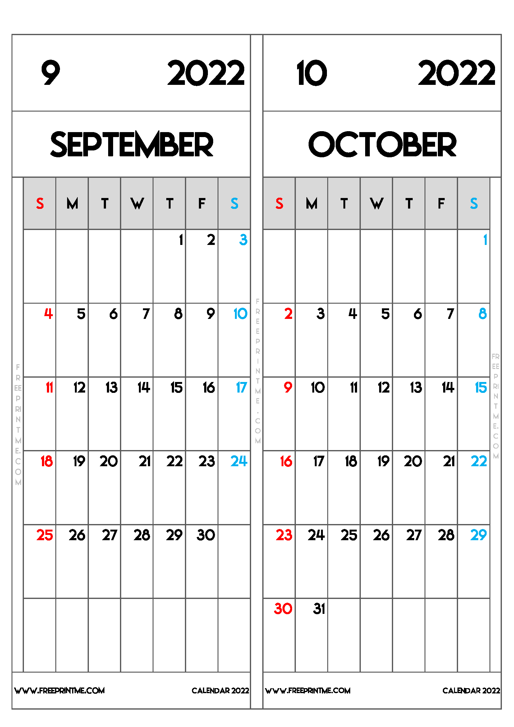Free Printable September October 2022 Calendar A4