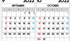 Free Printable September and October 2022 Calendar A4 Wide