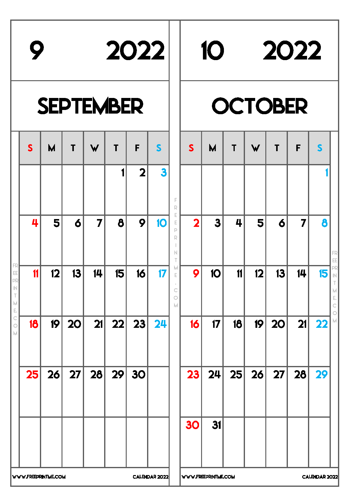 Free Printable September October 2022 Calendar A5