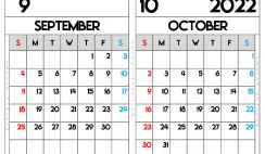 Free Printable September and October 2022 Calendar A5 Wide