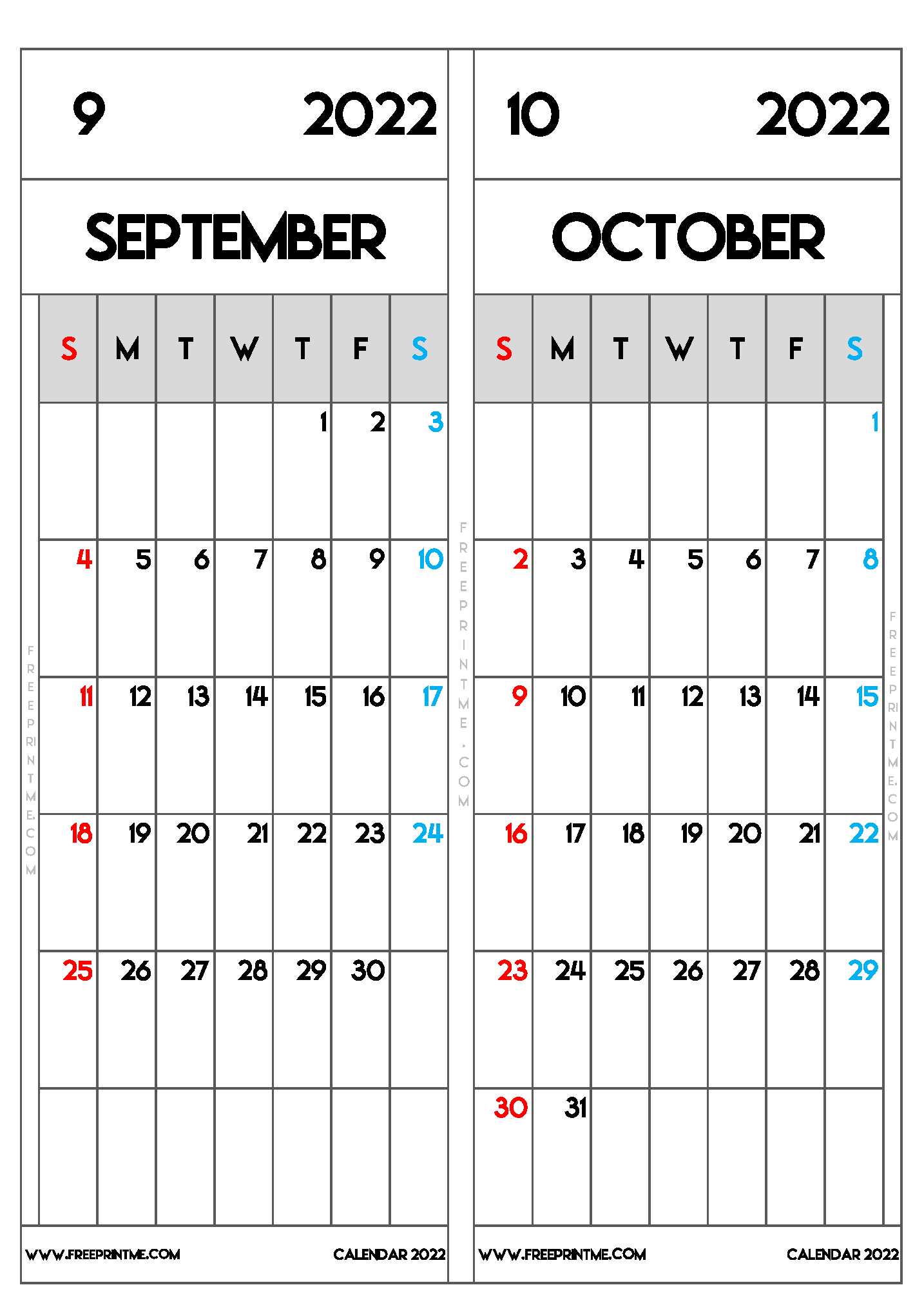 Free Printable September and October 2022 Calendar B5