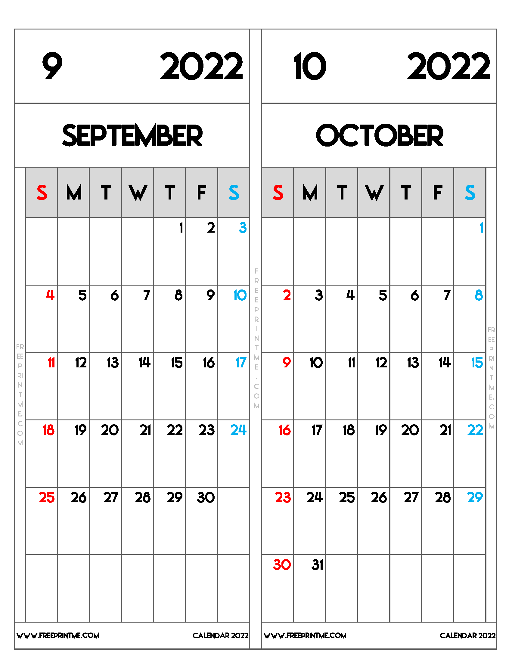 Free Printable September October 2022 Calendar Letter