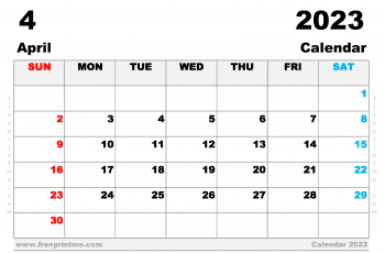 April 2023 Calendar Printable A3 Wide Landscape