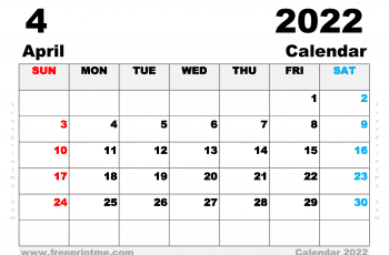 Printable Calendar April 2023 A4 Wide Landscape
