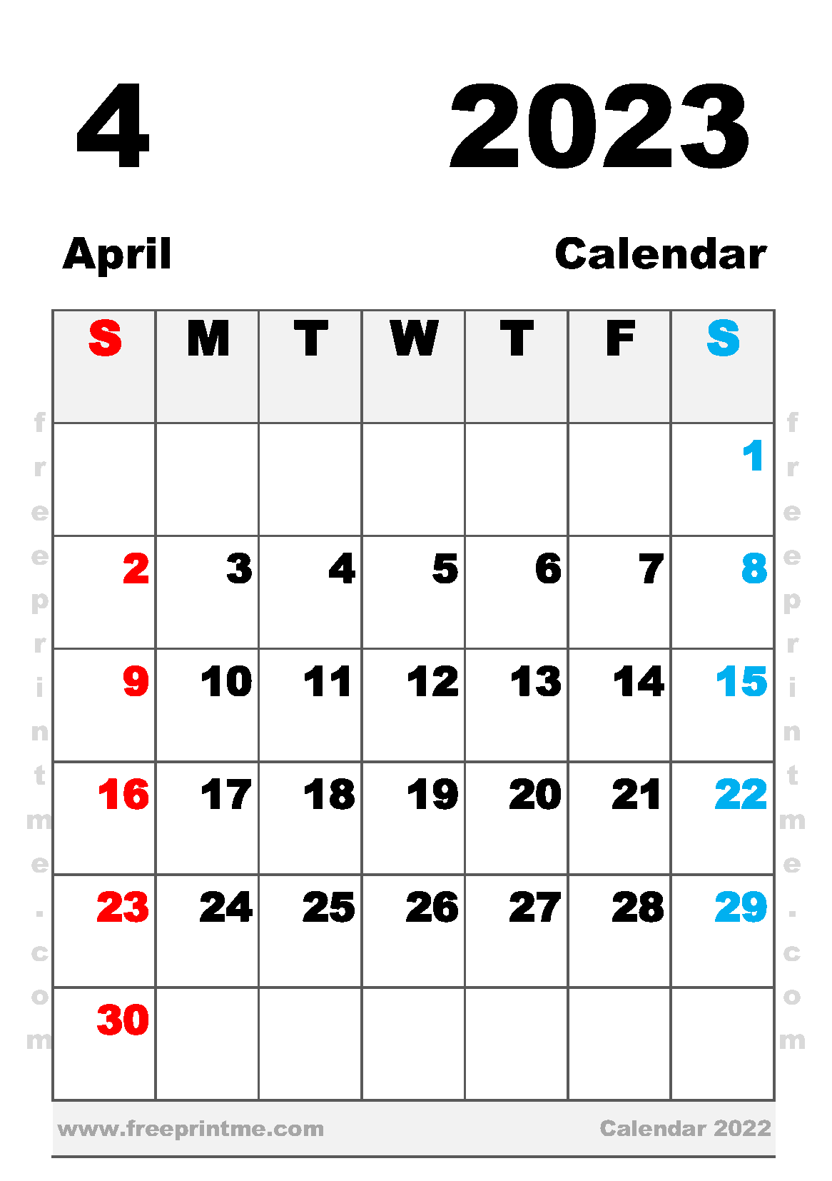 Free Printable April 2023 Calendar A5 Portrait