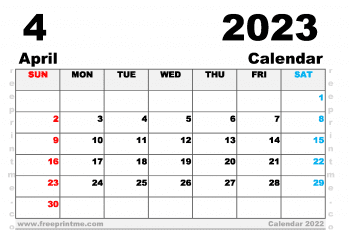 Free Printable April 2023 Calendar A5 Wide Landscape