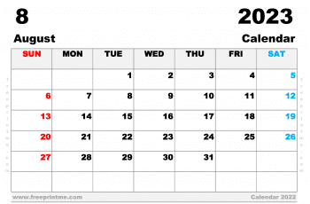 August 2023 Calendar Printable A3 Wide Landscape