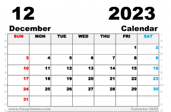 Free Printable December 2023 Calendar A5 Wide Landscape